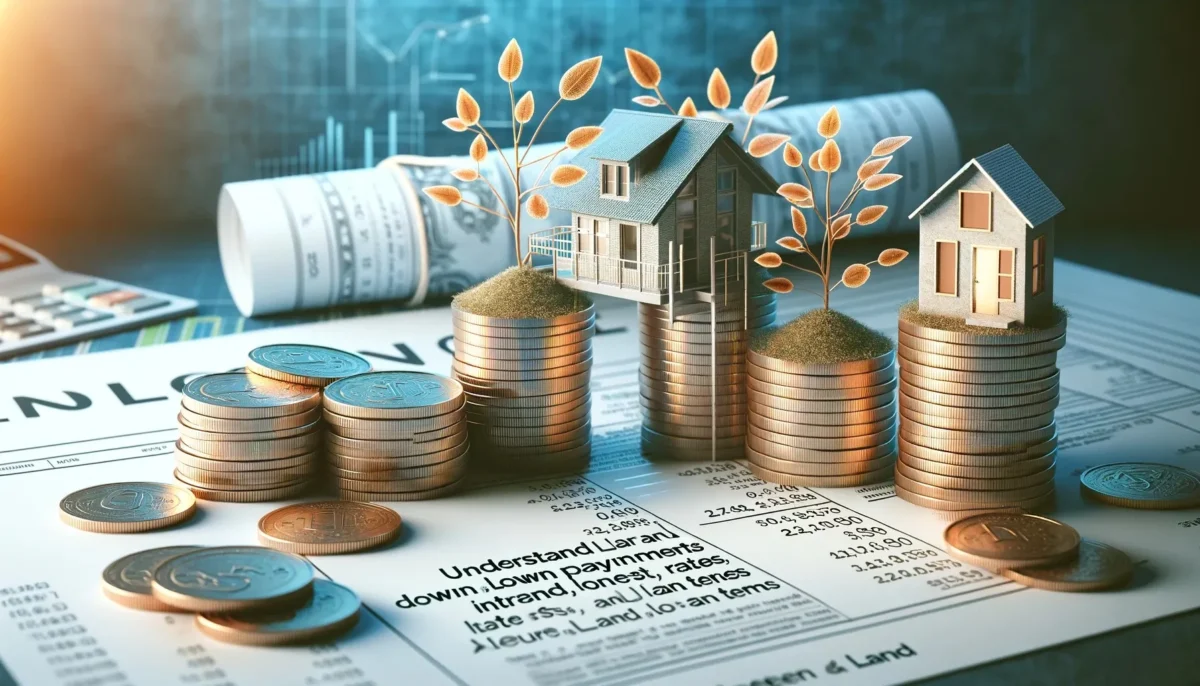 Model houses, coins, and financing paperwork on a desk