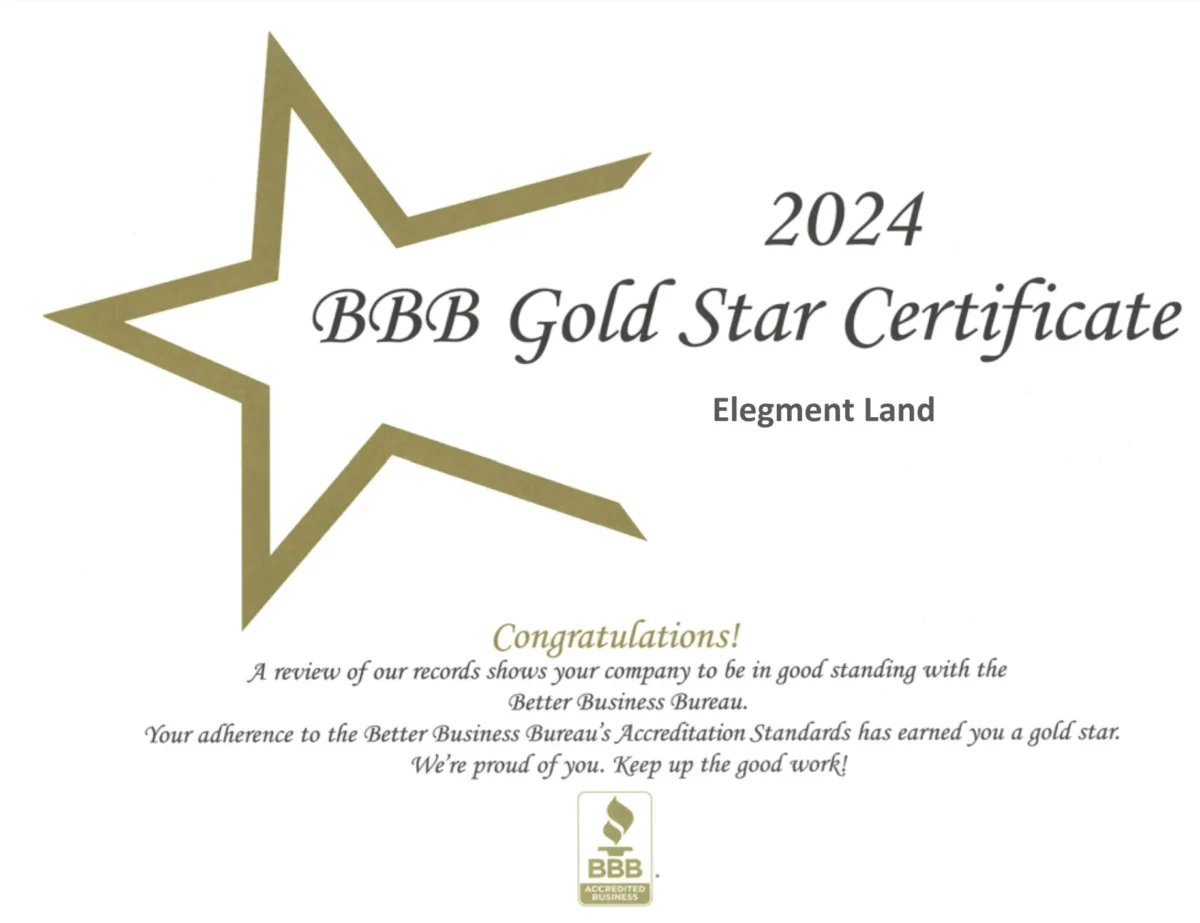 2024 BBB Gold Star Certificate for Elegment Land